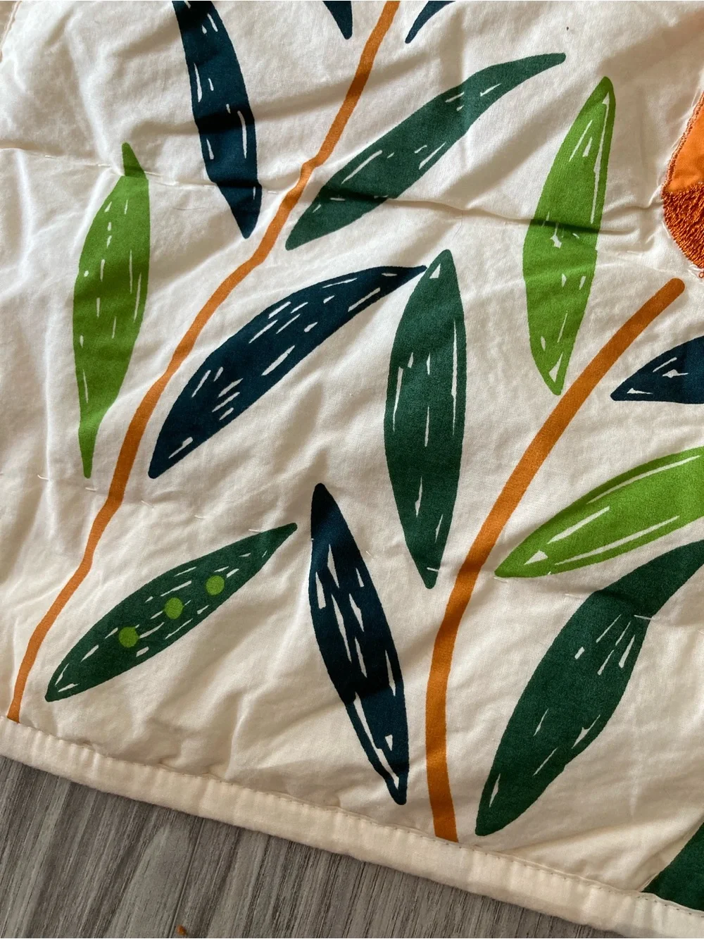 Crate & Barrel Cream Quilted Pillow Sham with Orange Floral Appliqué Standard
